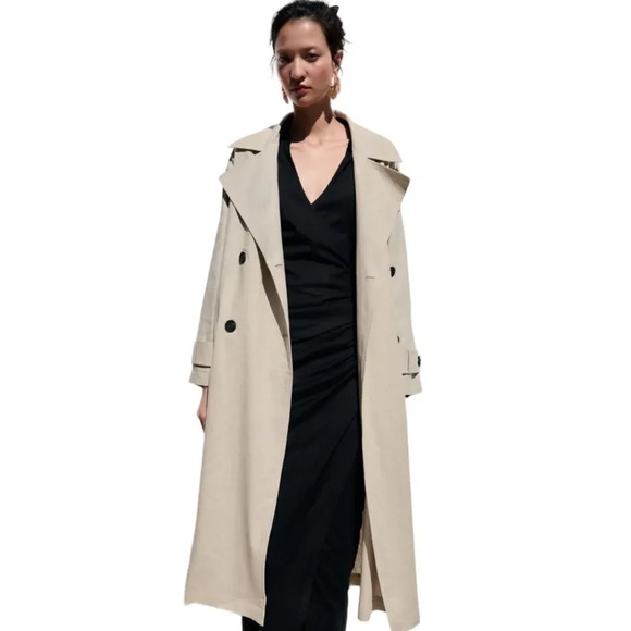 ZARA | Light Beige | LINEN BLEND BELTED TRENCH - Picture 6 of 11